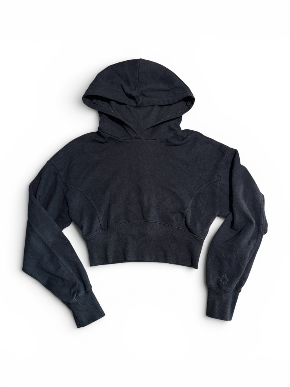 aerie Offline NEW Minimalist Sun Soft Heavy Cotton Ultra Cropped Black Hoodie
